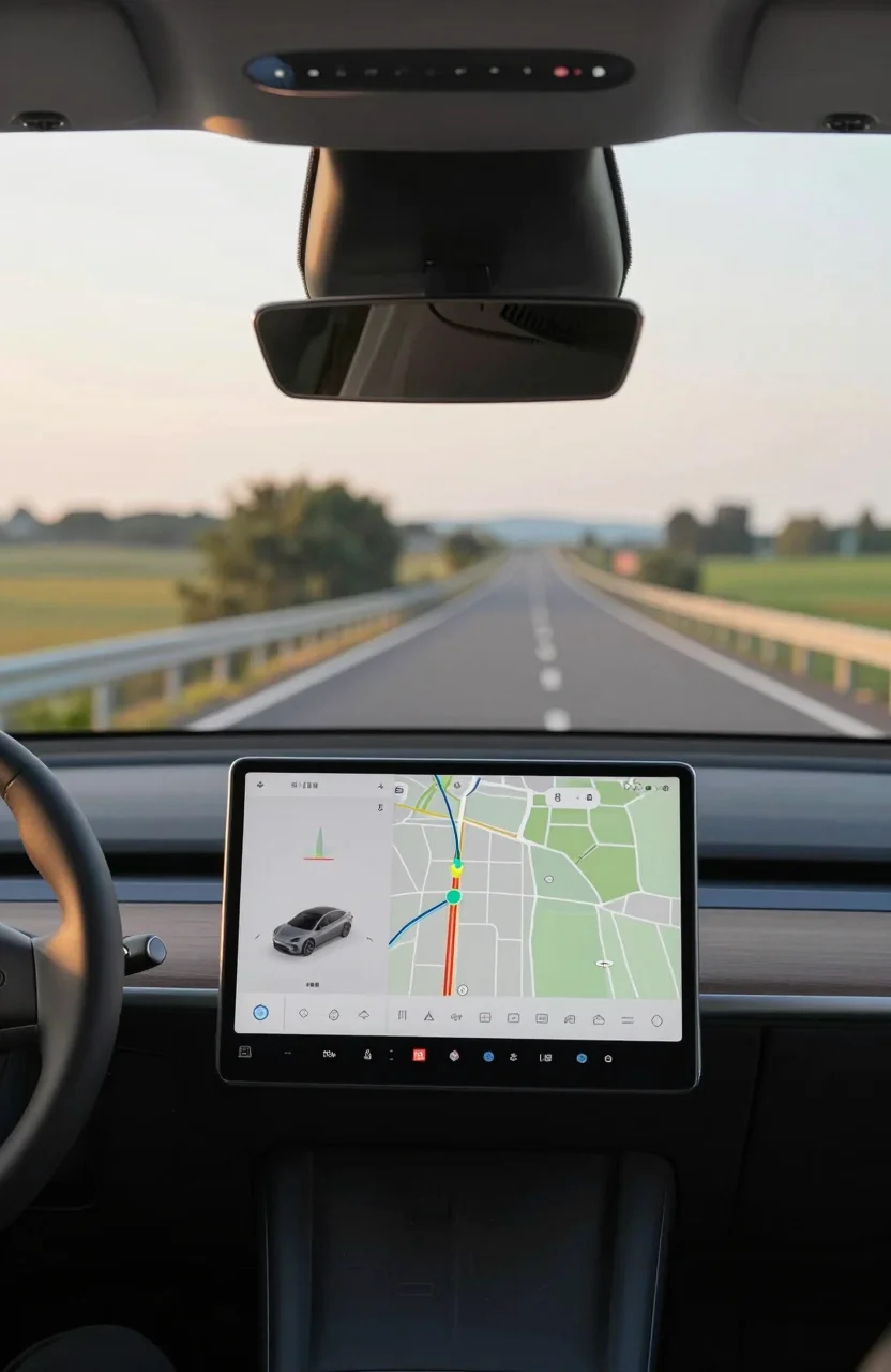 Voiture sur route europeenne avec telephone pour navigation