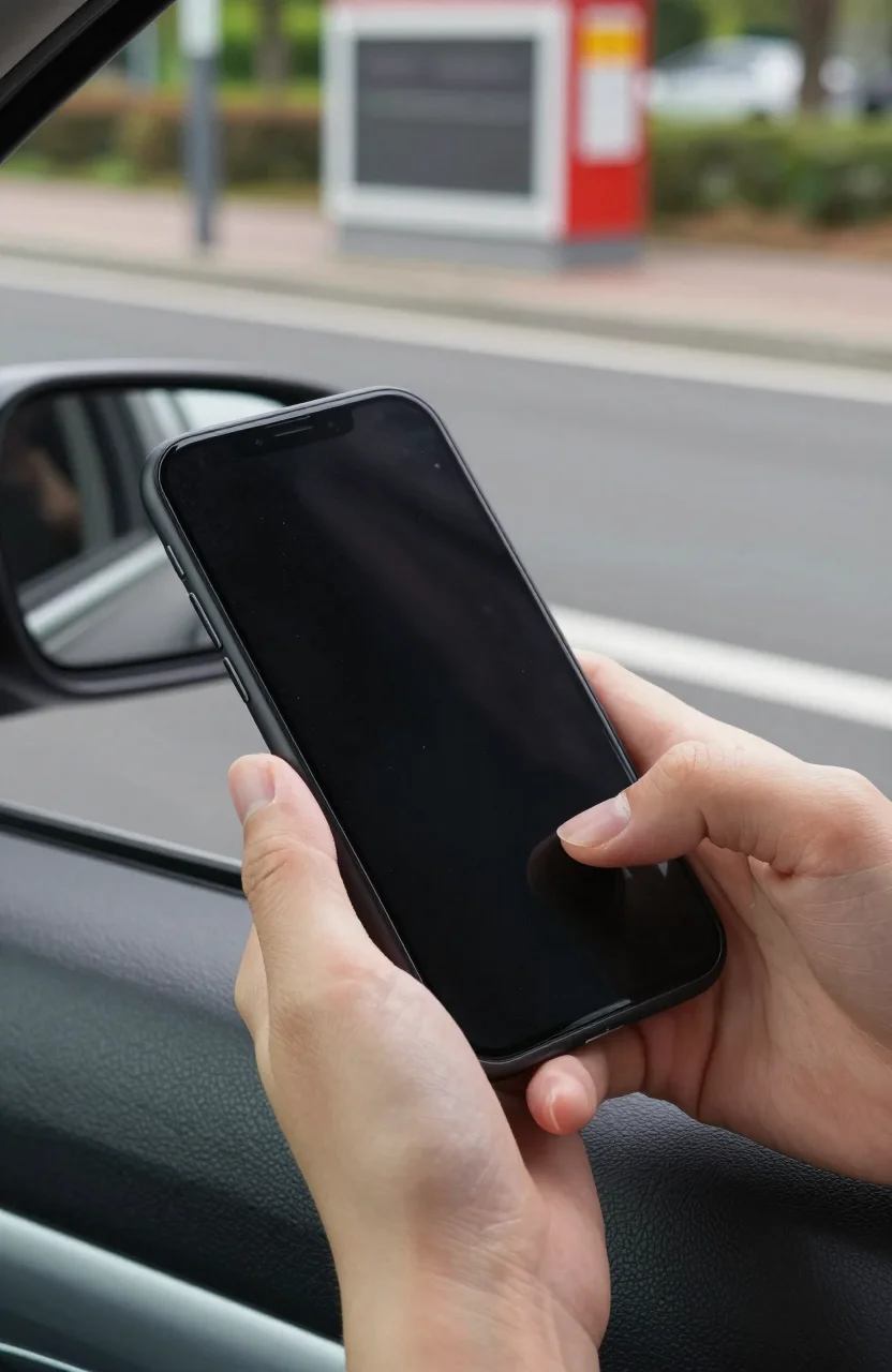 Conducteur verifiant son telephone avant un trajet europeen