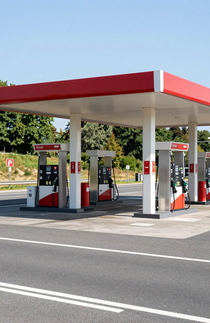 Quatre stations-service de marques pétrolières sur un axe routier français