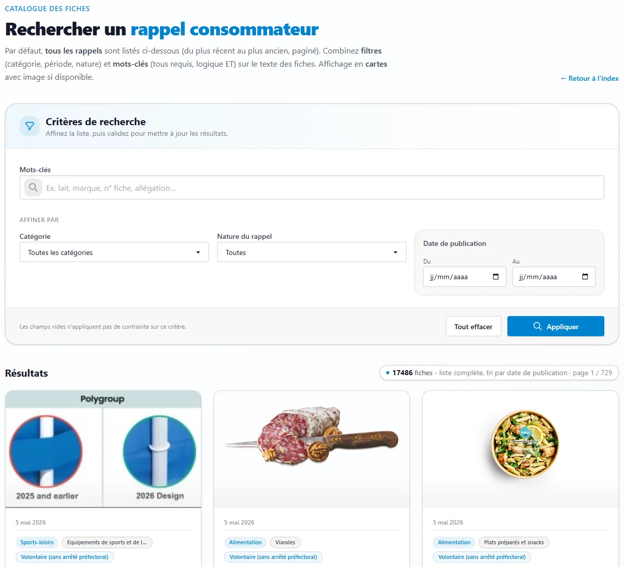 Rechercher un rappel consommateur