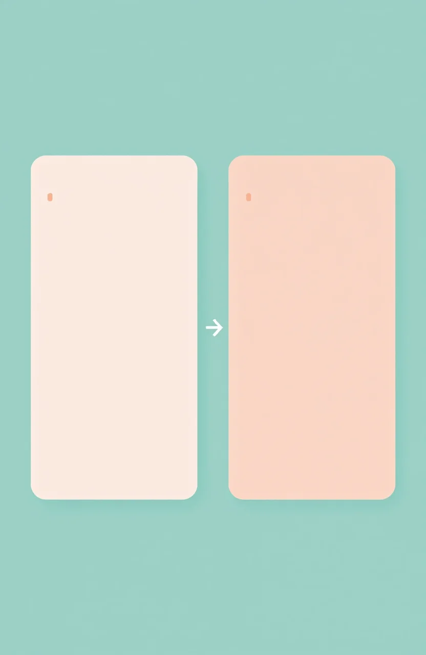 Abstract product card transforming from old to new version with refresh arrows and updated listing fields