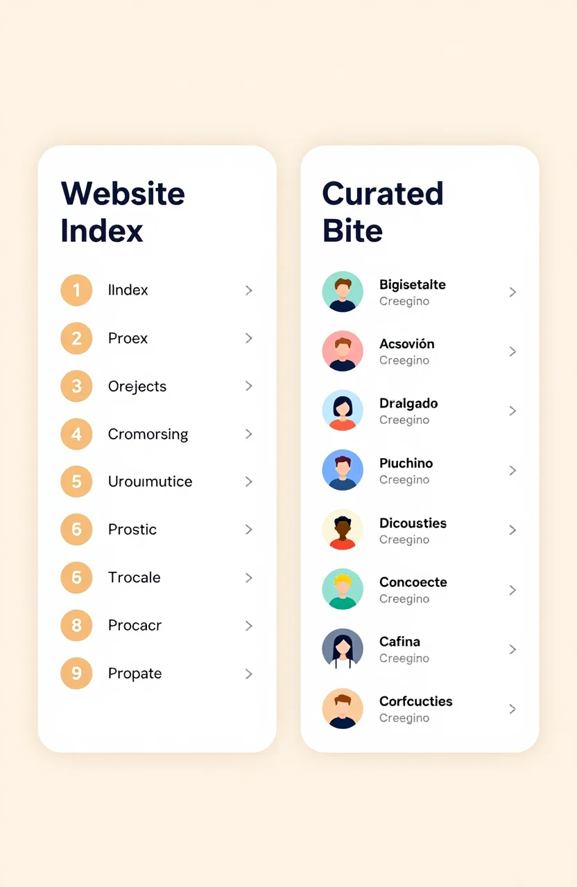 Side by side website list and project directory concepts on light background